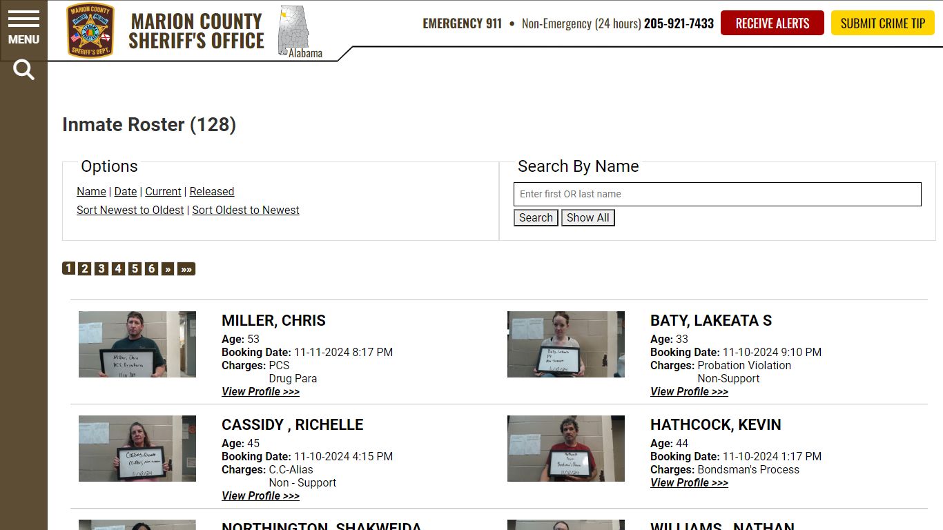 Inmate Roster | Marion County Sheriff's Office, Alabama | Sort Booking ...