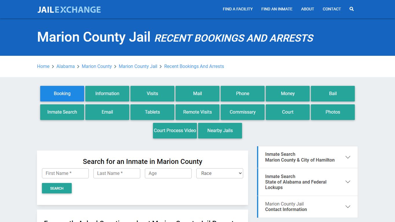 Marion County Jail AL Recent Arrests and Bookings - Jail Exchange